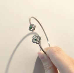 Natural Real Jade Silver Bangle Bracelet