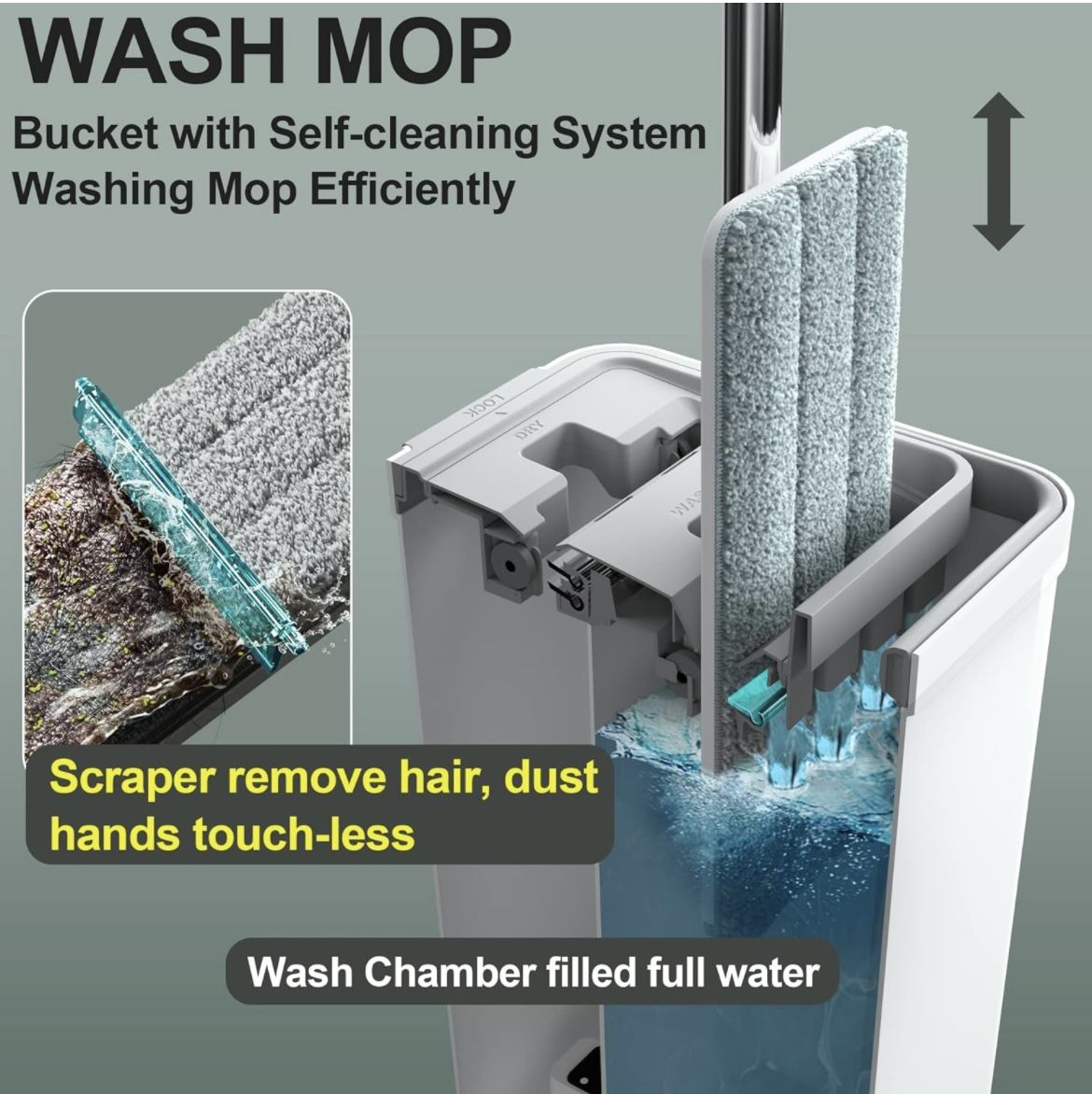 JOYMOOP Mop and Bucket with Wringer Set for Home, Hands Free White Flat