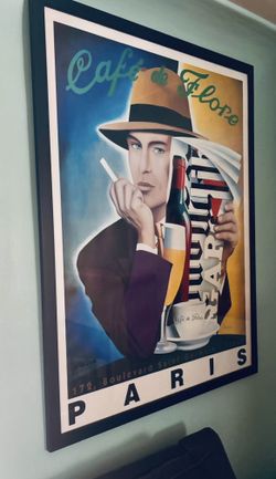 🚬☕️🇳🇱🖼️ “Cafe de Flore,” Razzia Framed Lithograph SIGNED