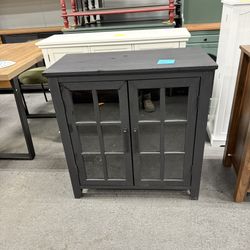 Large Sideboard Buffet Cabinet with Storage, 32" Black Farmhouse Kitchen Coffee Wine Bar Cabinet with 2 Glass Doors, Wood Mid Century Modern Side Boar