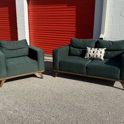 Green Sofa Set (Loveseat + Chair) – Free Curbside Delivery 