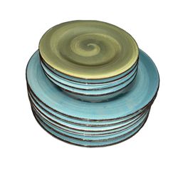 Hausenware swirled 10 piece plate set teal & green