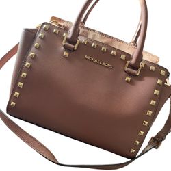 Michael Kors Medium Stud Selma Leather Satchel Dusty Rose
