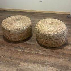 Matching Natural Woven Foot Stool Poofs - 