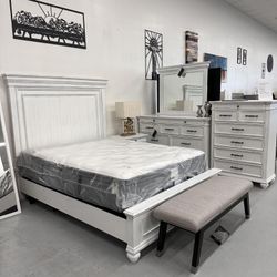 Queen 5 Pc Set | Queen Bed ⭐Dresser ⭐Mirror ⭐Chest ⭐Nightstand | White color |