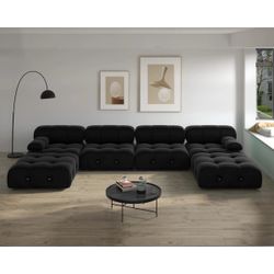 Cylar velvet sofa and chaise W/ ottoman 6 pieces
