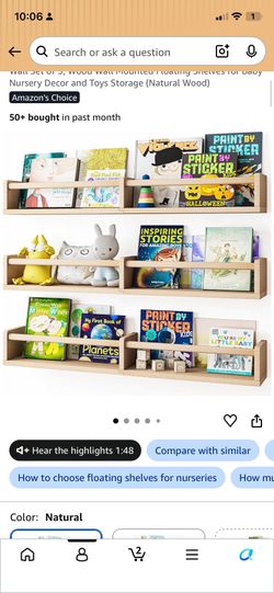 Nursery Bookshelves, 32in Floating Bookshelves for Wall Set of 3, Wood Wall Mounted Floating Shelves for Baby Nursery Decor and Toys Storage (Natural 