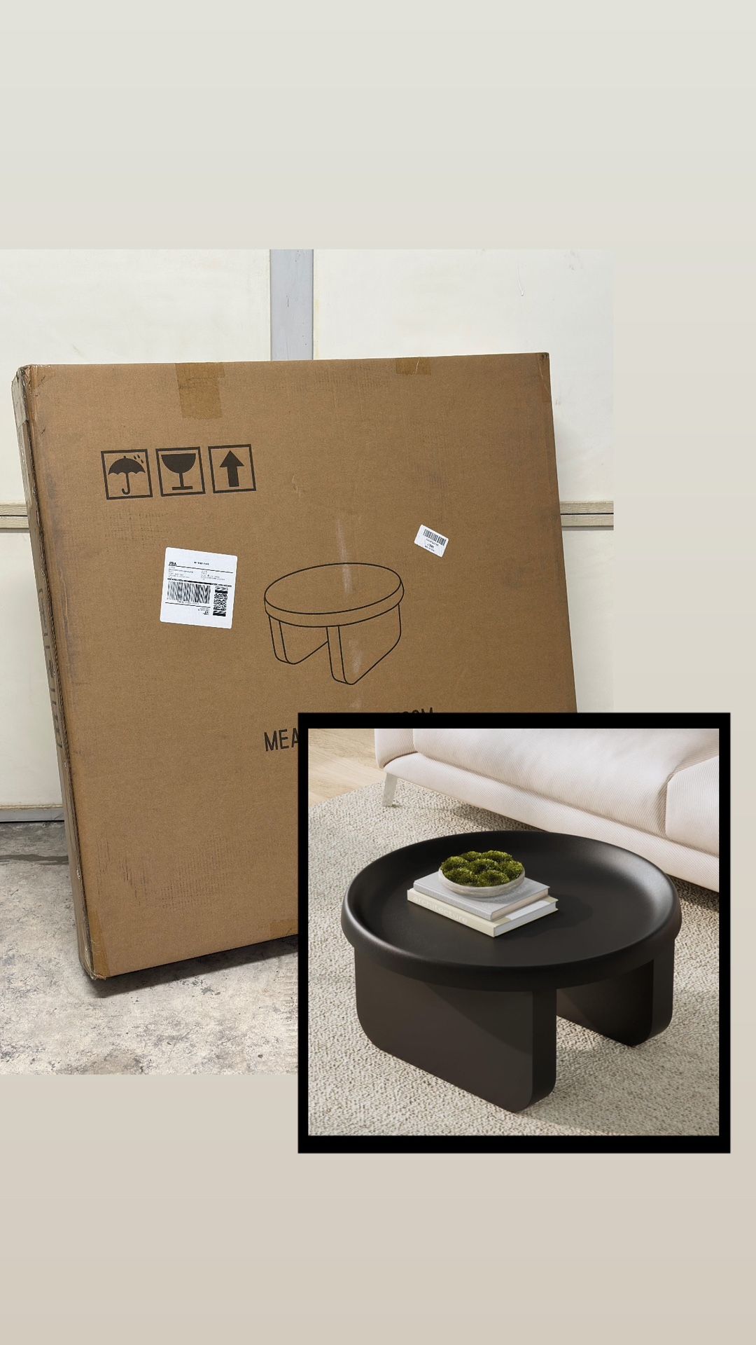 Modern Round Coffee Table – Unique Black Metal Center Table with Raised Edge Stylish & Durable for Living Room Decor