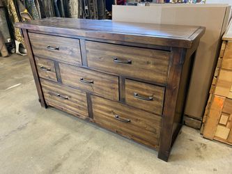 Dark Walnut Finished 7 Drawer Industrial Dresser