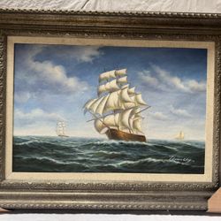 Hand-Painted Oil Painting Wooden Frame 49” x 37”
