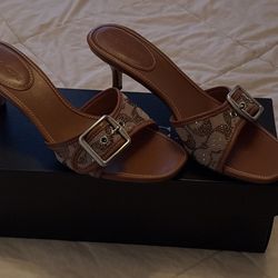 Coach Signature Jacquard Buckle Mule Heels