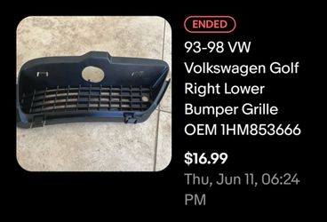 93-98 Volkswagen Golf Right Lower Bumper Grill OEM 1HM853666