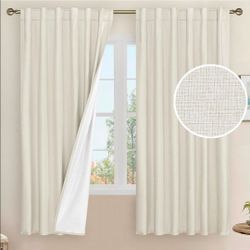 100% Blackout Natural Linen Bedroom Curtains 63 Inches Long, Ivory
Thermal, Linen Textured Living Room Curtains, Neutral Panels, Rod Pocket Back Tab w
