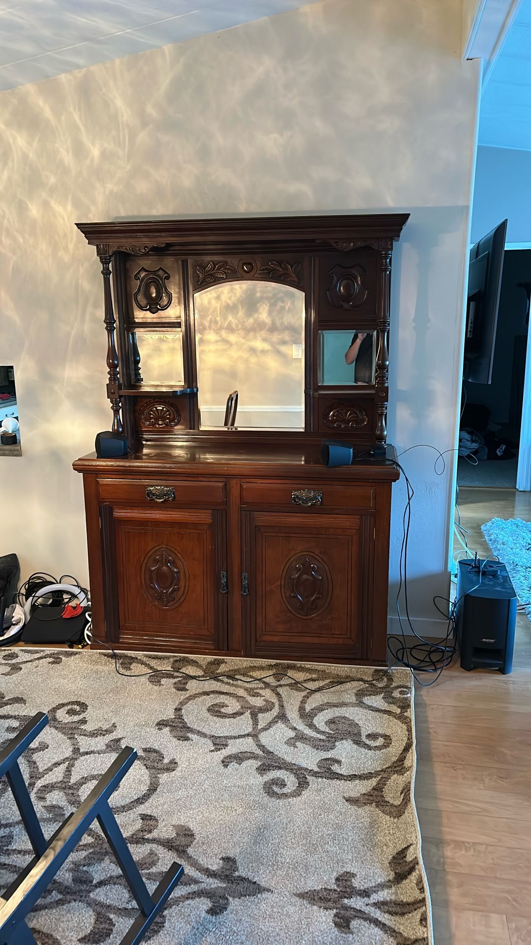 Wood Hutch with Mirror. Two Peices. Free