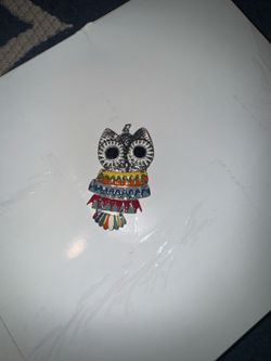 Colorful enamel owl pendant silver tone