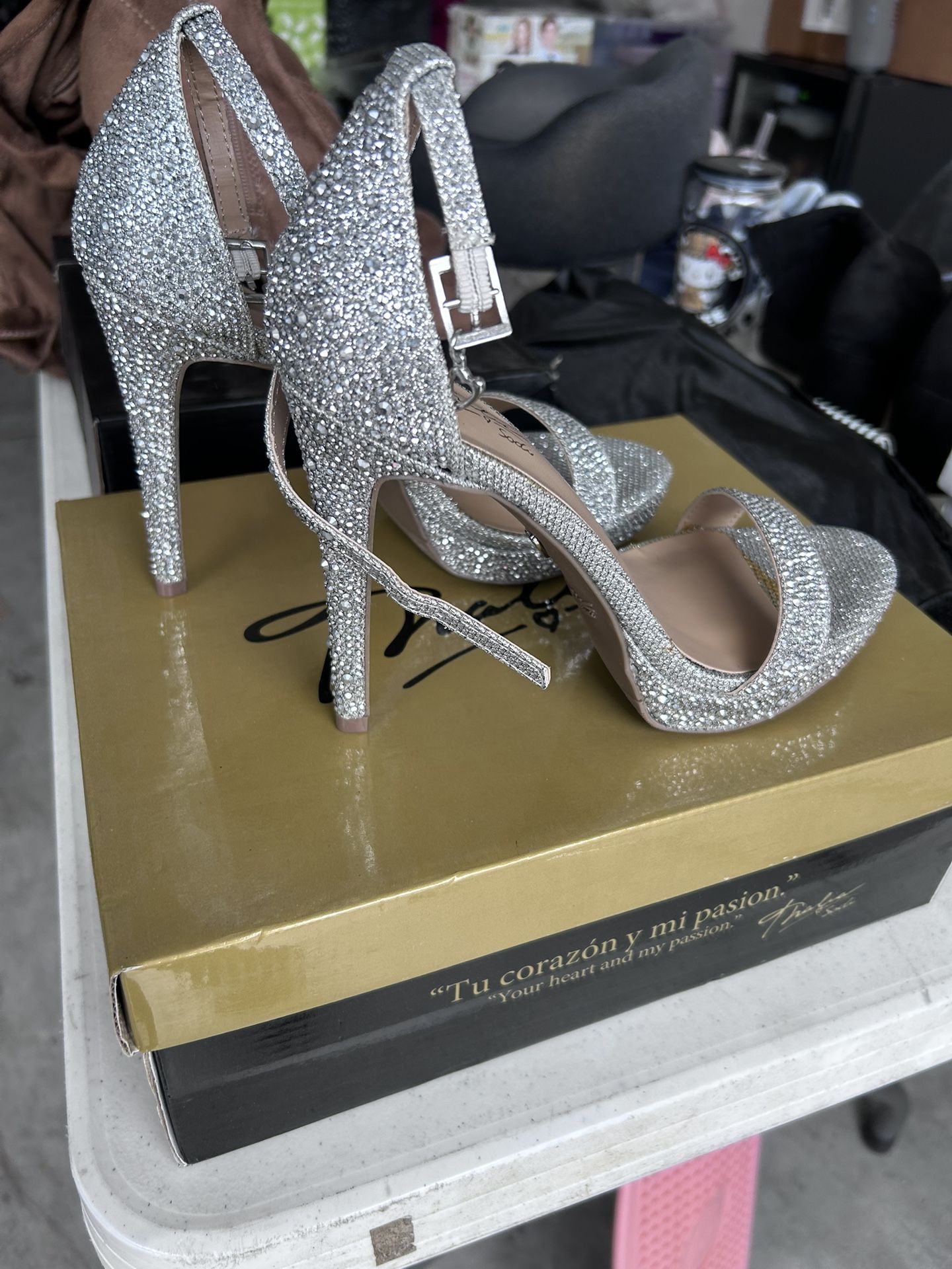 Diamond Stud Silver Heels