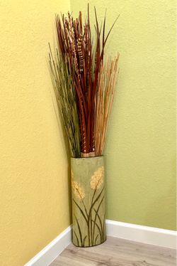 Green Tall Vase (23.5”) & Dry Plants