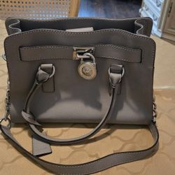 Michael Kors Hamilton Large East West Saffiano Leather Satchel Purse  DOVE GREY/ SILVER