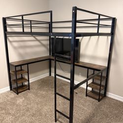 Full Loft Bed With Desk And Shelves