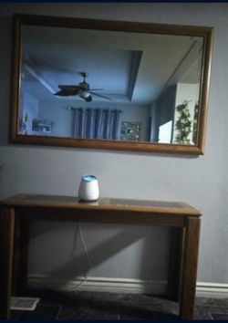 Wood Console Table with Large Mirro