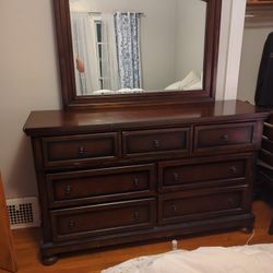 Seven Drawers Dresser With Mirror Real Oak Wood Good Condition. Moving Sale 8 Chairs Dining Room Table With Sliding Out Nice Couch Everything Must Go 