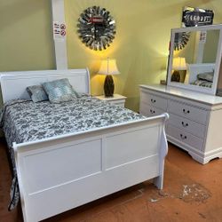 White Bedroom Set Queen or King Bed Dresser Nightstand Mirror Chest Options Lous Philipe