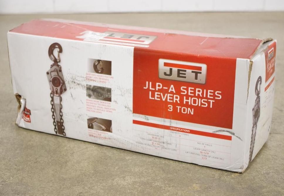 JET JLP-A Series 3-Ton Lever Hoist, 15' Lift & Shipyard Hooks, M/N JLP-300A-15SH