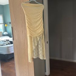 Ruched Cropped Waisted Asymmetrical Dress Yellow 6/M