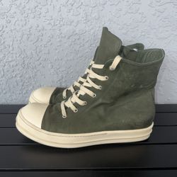 Rick Owens Luxor High Lace Up Sneakers Forest Green Leather Men's Size 11