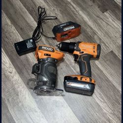 RIDGID 18V BRUSHLESS ROUTER, DRILL WITH BATTERY AND CHARGER