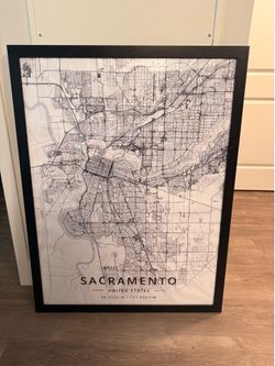 Large Framed Sacramento City Map Wall Art (42” x 43”)