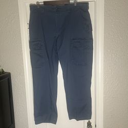  Duluth Trading Co Flex Firehose Cargo Work Pants Mens 42x32 Blue Canvas Utility