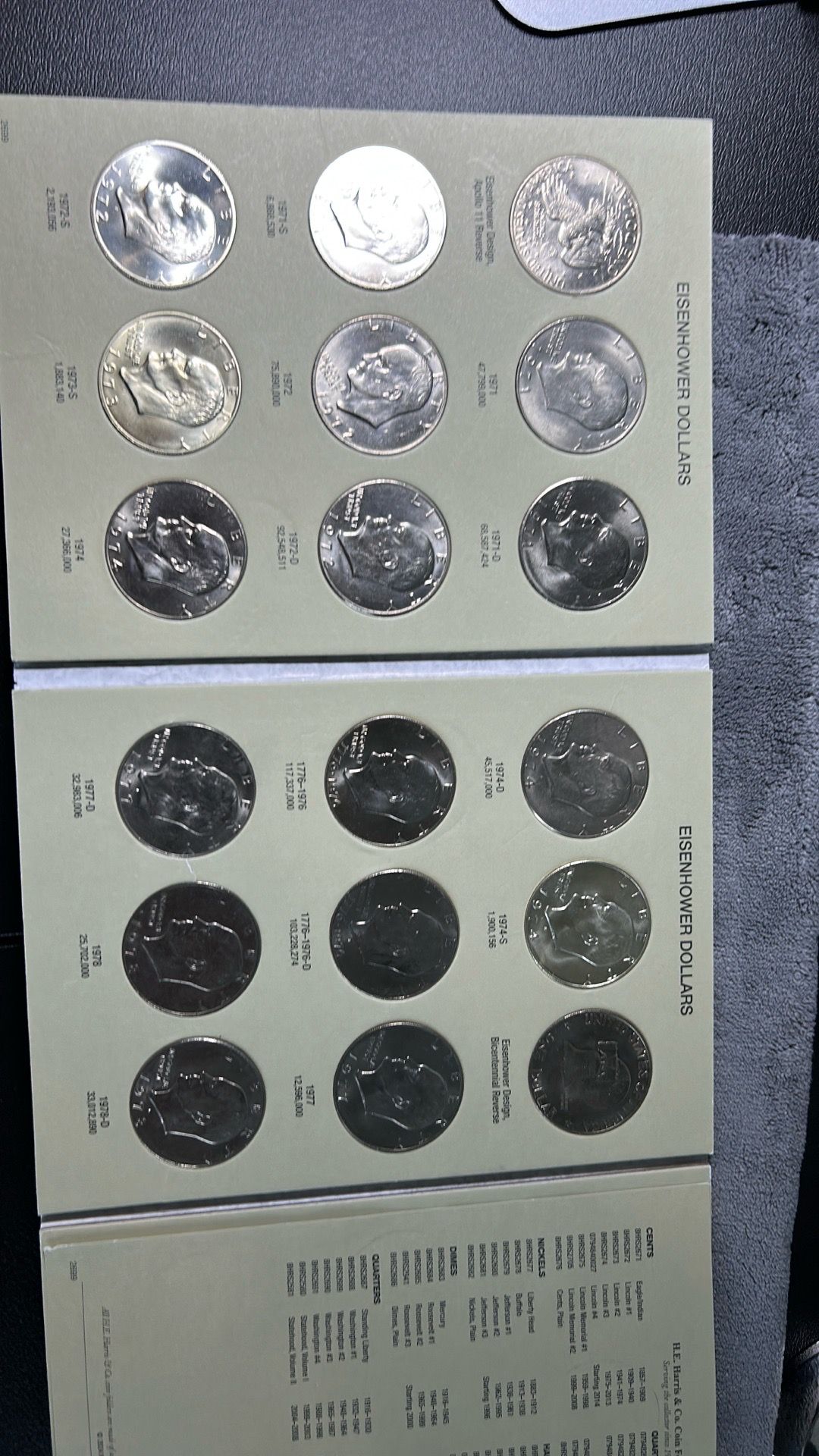 full set of eisenhower dollars 1 including the 4 silver s mint dollars i also will toss in the 1976 80% s mint silver dollar . all in bu con