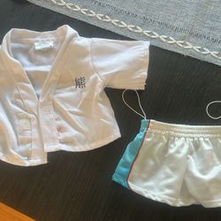 Build a bear white and blue kimono and shorts 