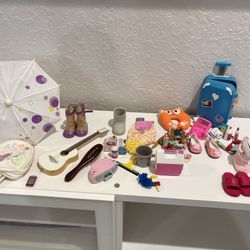 american girl accesories , shoes , backpack, umbrella,travel bag, cooler , guitar and more  