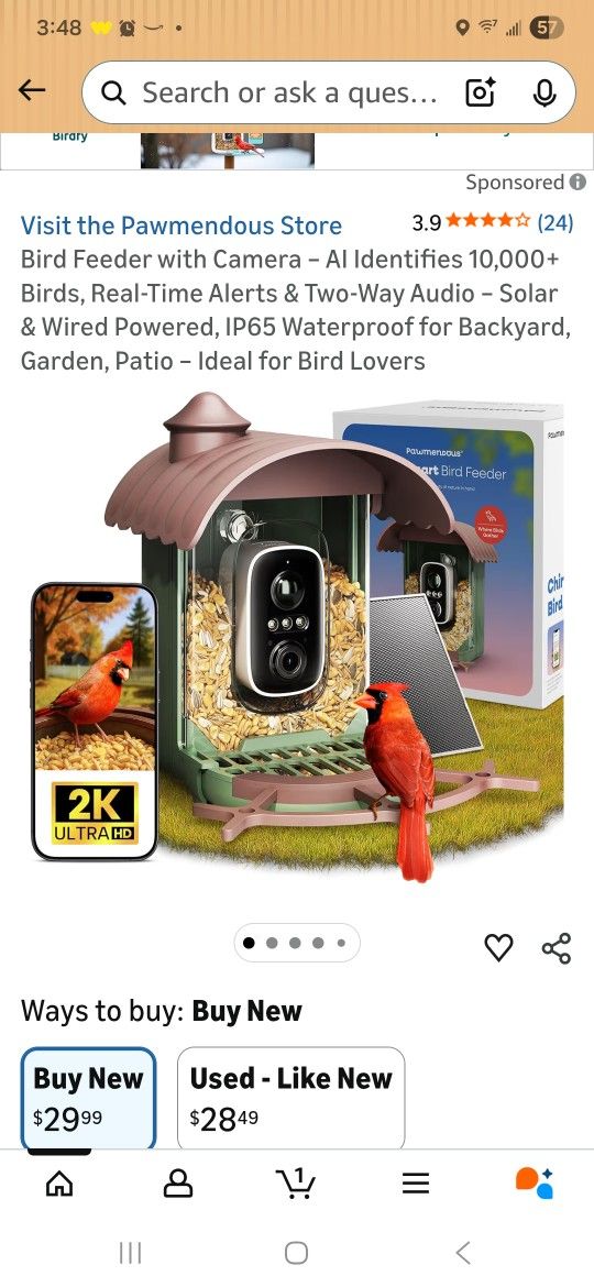 Bird Feeder with Camera – AI Identifies 10,000+ Birds, Real-Time Alerts & Two-Way Audio – Solar & Wired Powered, IP65 Waterproof for Backyard, Garden,
