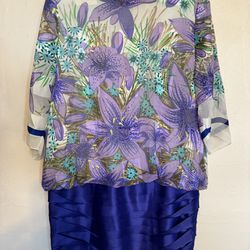 Zandra Rhodes Dress Women’s US size 14 Floral Silk Blend Blouson Hand Made Purpl
