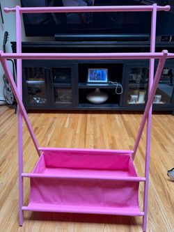Pink Foldable Clothing Rack with Storage Bin