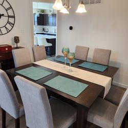 8-Chair Square Dining Table - Mahogany Wood (Espresso/Gray)