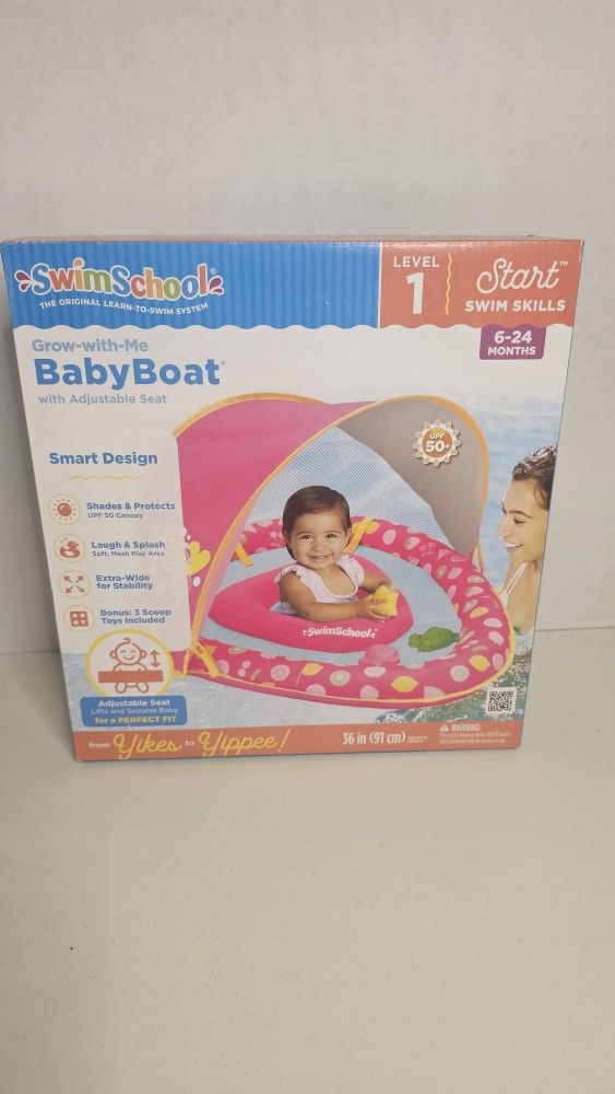SwimSchool Level 1 Baby Boat Float W Canopy Pink 6-24months