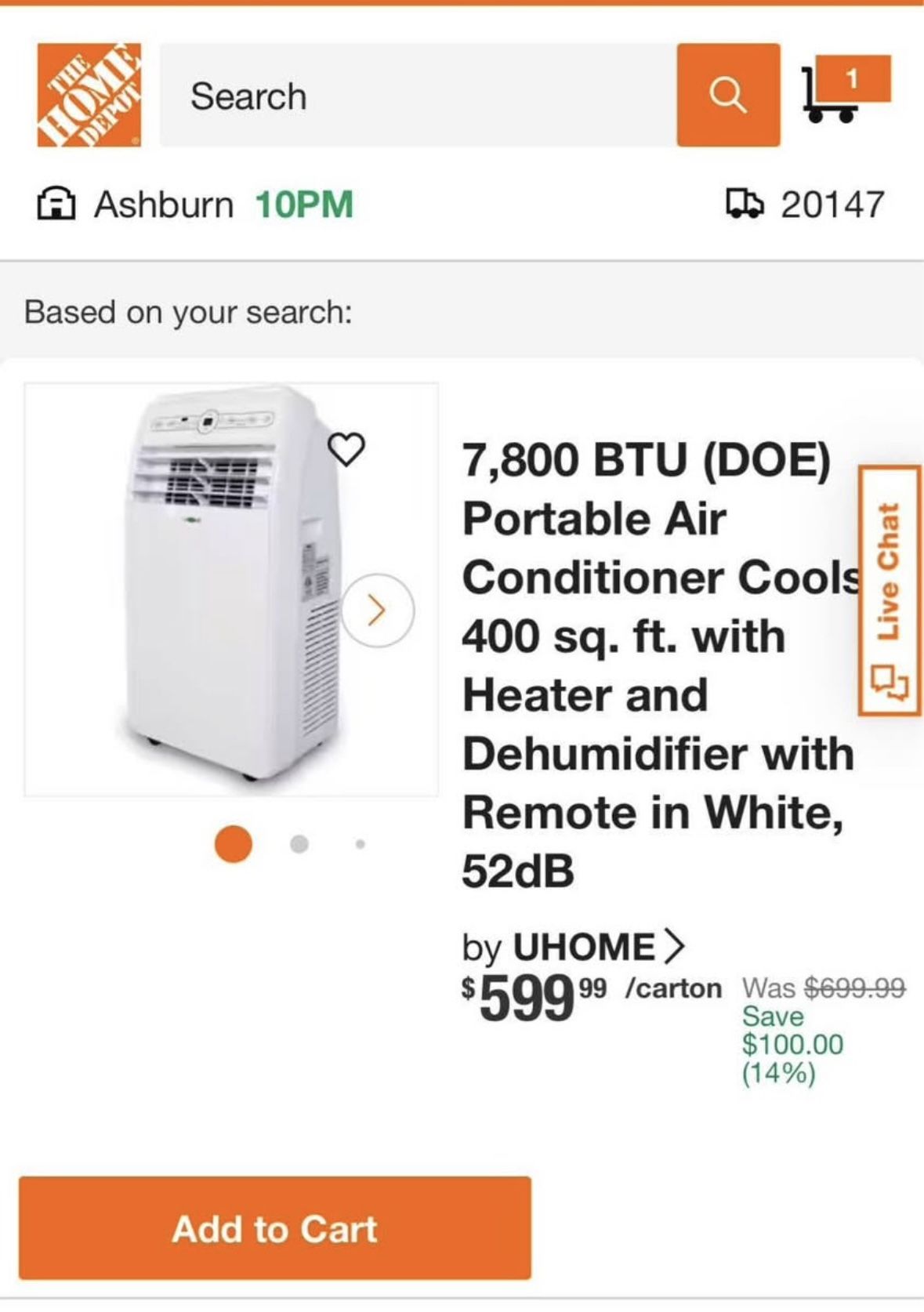 5000 (DOE) BTU Portable Air Conditioner Cools 250 sq. ft. with Dehumidifier in White
