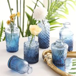 18 Blue Gradient Semi Transparent Bud Vases 