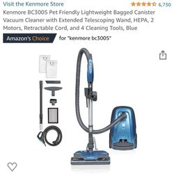 Kenmore BC3005 Pet Friendly Lightweight Bagged Canister Vacuum Cleaner with Extended Telescoping Wand, HEPA, 2 Motors, Retractable Cord, and 4 Cleanin