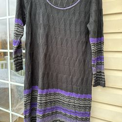 London Times Black Sweater Self-patterned Large DRESS with a touch of Purple.