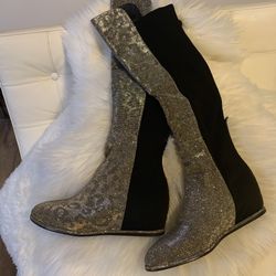 Stuart weitzman sparkle leopard print boots
