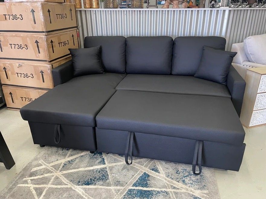 Pull out sofa with storage Black