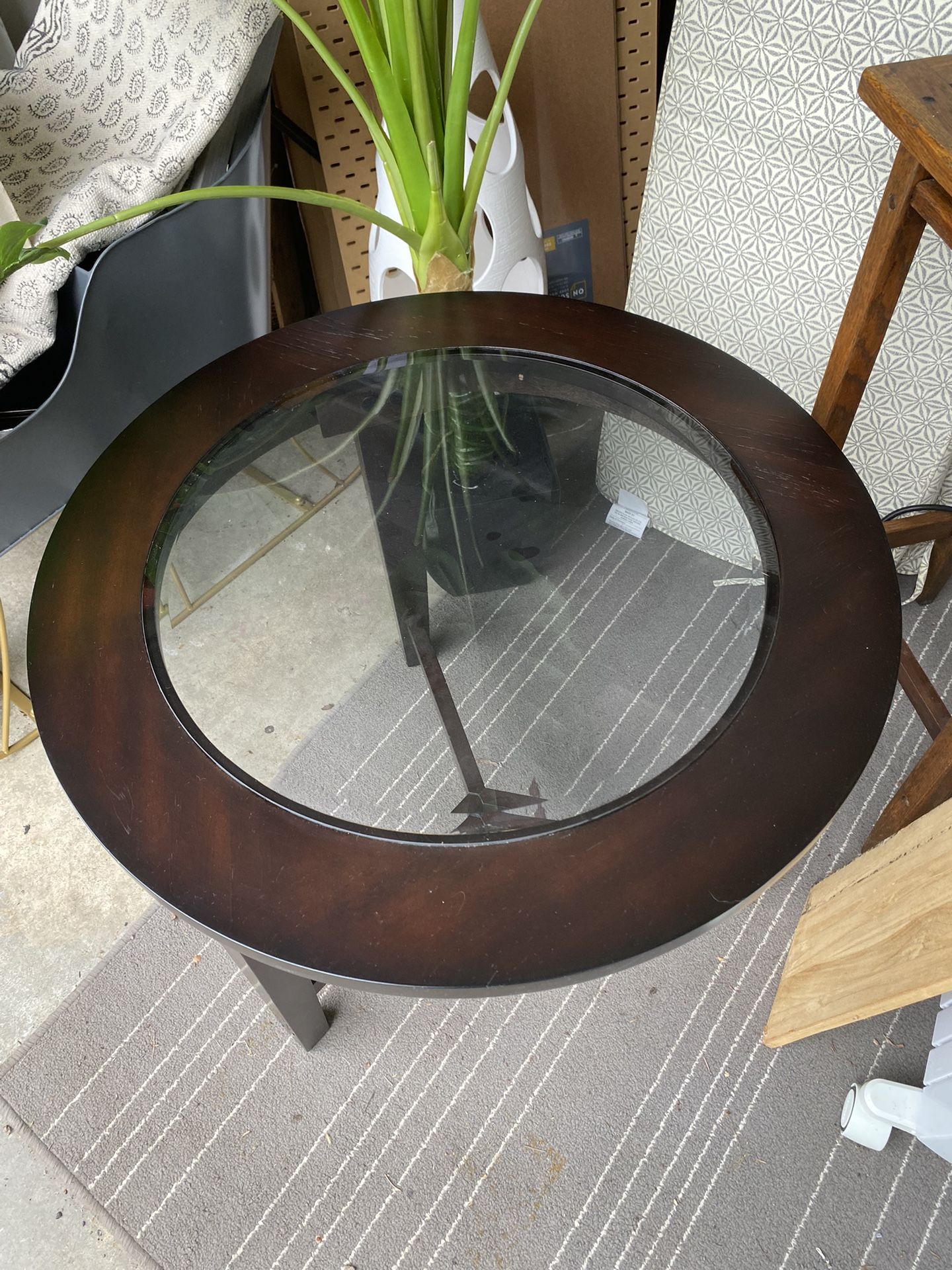 Dark Wood And Glass Side Table