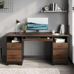 🔥On sale 🔥59 in. Rectangular Cherry 4-Drawers Computer Brown