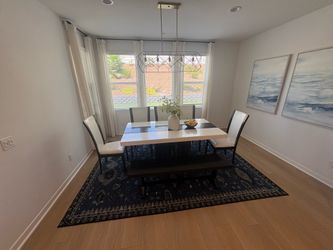 Marble Dining Table Set (5 Chairs + Bench) – Moving Sale
