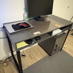 Gray computer desk with storage size: 3'6" X1'8"x2'6"